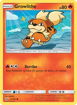 Carta Growlithe de la expansión Sol y Luna, número 21/149