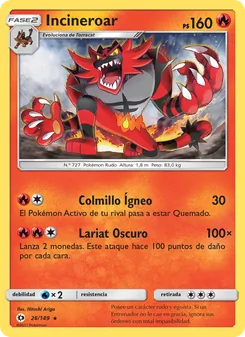 Carta Incineroar de la expansión Sol y Luna, número 26/149
