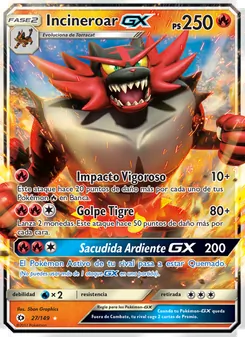 Carta Incineroar GX de la expansión Sol y Luna, número 27/149