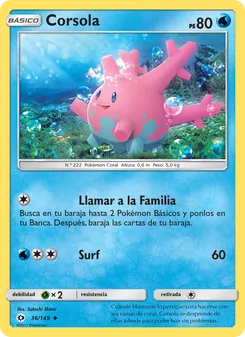 Carta Corsola de la expansión Sol y Luna, número 36/149