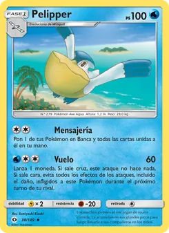 Carta Pelipper de la expansión Sol y Luna, número 38/149