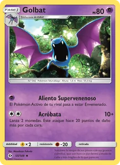 Carta Golbat de la expansión Sol y Luna, número 55/149