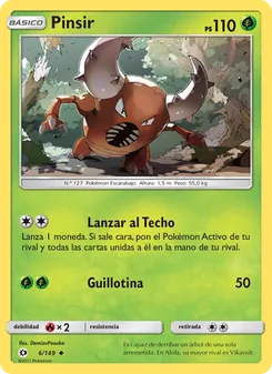 Carta Pinsir de la expansión Sol y Luna, número 6/149