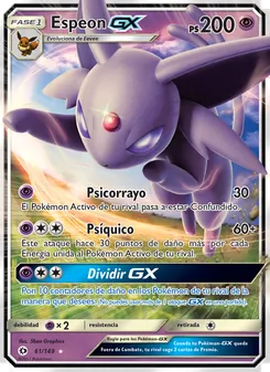 Carta Espeon GX de la expansión Sol y Luna, número 61/149