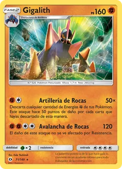 Carta Gigalith de la expansión Sol y Luna, número 71/149