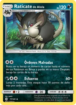 Carta Raticate de Alola de la expansión Sol y Luna, número 77/149