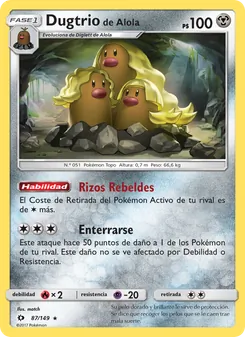 Carta Dugtrio de Alola de la expansión Sol y Luna, número 87/149