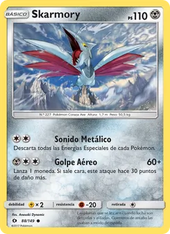 Carta Skarmory de la expansión Sol y Luna, número 88/149