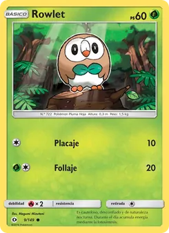 Carta Rowlet de la expansión Sol y Luna, número 9/149