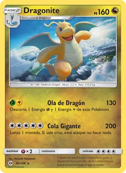 Carta Dragonite de la expansión Sol y Luna, número 96/149