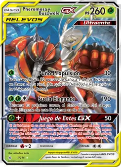Carta Pheromosa y Buzzwole GX de la expansión Vínculos Indestructibles, número 1/214