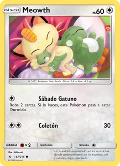 Carta Meowth de la expansión Vínculos Indestructibles, número 147/214