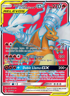 Carta Reshiram y Charizard GX de la expansión Vínculos Indestructibles, número 194/214