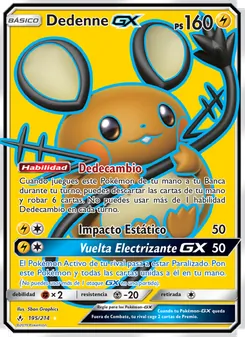 Carta Dedenne GX de la expansión Vínculos Indestructibles, número 195/214
