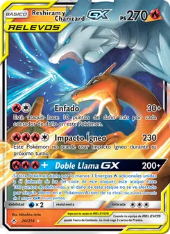 Carta Reshiram y Charizard GX de la expansión Vínculos Indestructibles, número 20/214