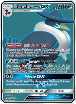 Carta Honchkrow GX de la expansión Vínculos Indestructibles, número 202/214