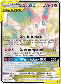 Carta Gardevoir y Sylveon GX de la expansión Vínculos Indestructibles, número 205/214