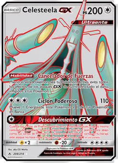 Carta Celesteela GX de la expansión Vínculos Indestructibles, número 208/214