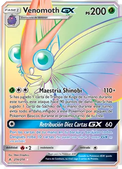 Carta Venomoth GX de la expansión Vínculos Indestructibles, número 216/214