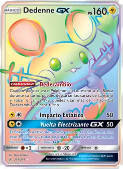 Carta Dedenne GX de la expansión Vínculos Indestructibles, número 219/214
