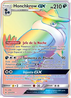 Carta Honchkrow GX de la expansión Vínculos Indestructibles, número 223/214