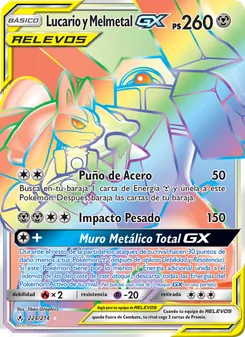 Carta Lucario y Melmetal GX de la expansión Vínculos Indestructibles, número 224/214