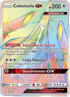 Carta Celesteela GX de la expansión Vínculos Indestructibles, número 228/214