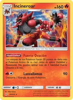 Carta Incineroar de la expansión Vínculos Indestructibles, número 29/214