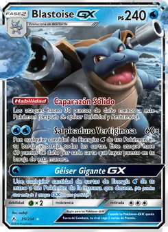 Carta Blastoise GX de la expansión Vínculos Indestructibles, número 35/214