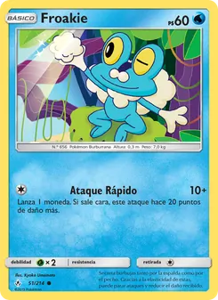 Carta Froakie de la expansión Vínculos Indestructibles, número 51/214
