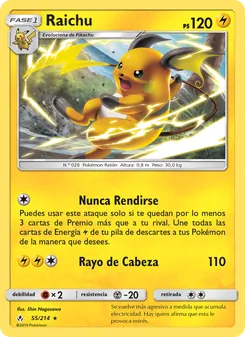 Carta Raichu de la expansión Vínculos Indestructibles, número 55/214