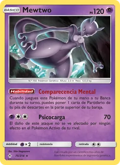 Carta Mewtwo de la expansión Vínculos Indestructibles, número 75/214