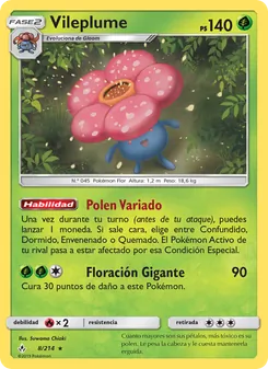 Carta Vileplume de la expansión Vínculos Indestructibles, número 8/214