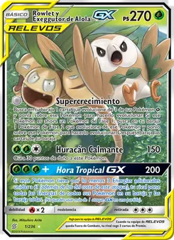 Carta Rowlet y Exeggutor de Alola GX de la expansión Mentes Unidas, número 1/236
