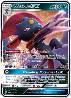 Carta Weavile GX de la expansión Mentes Unidas, número 132/236