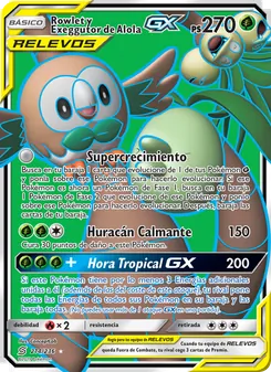 Carta Rowlet y Exeggutor de Alola GX de la expansión Mentes Unidas, número 214/236