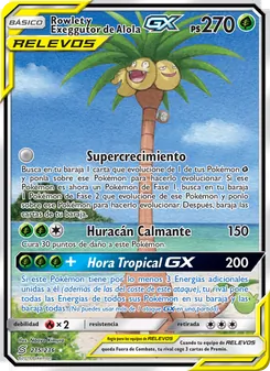 Carta Rowlet y Exeggutor de Alola GX de la expansión Mentes Unidas, número 215/236