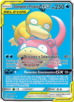 Carta Slowpoke y Psyduck GX de la expansión Mentes Unidas, número 217/236