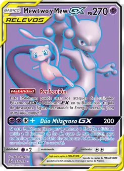 Carta Mewtwo y Mew GX de la expansión Mentes Unidas, número 222/236
