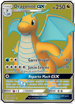 Carta Dragonite GX de la expansión Mentes Unidas, número 229/236