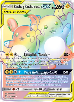 Carta Raichu y Raichu de Alola GX de la expansión Mentes Unidas, número 241/236