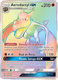 Carta Aerodactyl GX de la expansión Mentes Unidas, número 244/236