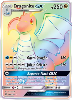Carta Dragonite GX de la expansión Mentes Unidas, número 248/236
