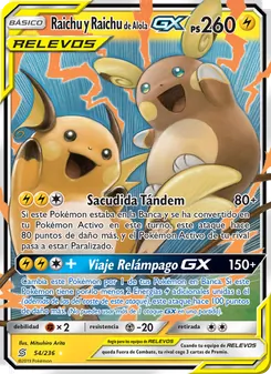 Carta Raichu y Raichu de Alola GX de la expansión Mentes Unidas, número 54/236