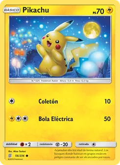 Carta Pikachu de la expansión Mentes Unidas, número 56/236
