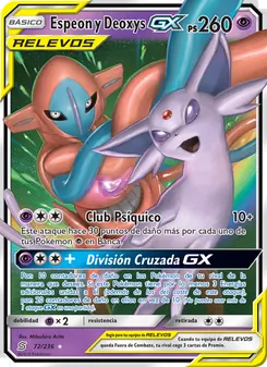 Carta Espeon y Deoxys GX de la expansión Mentes Unidas, número 72/236