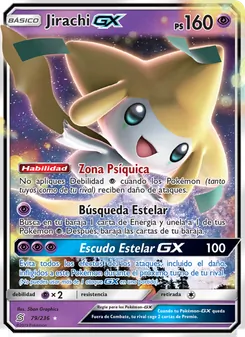 Carta Jirachi GX de la expansión Mentes Unidas, número 79/236