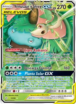 Carta Venusaur y Snivy GX de la expansión Eclipse Cósmico, número 1/236