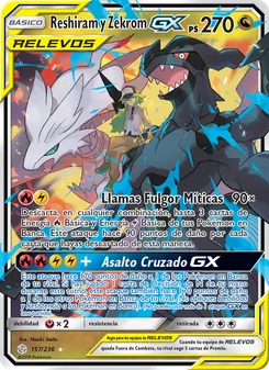 Carta Reshiram y Zekrom GX de la expansión Eclipse Cósmico, número 157/236