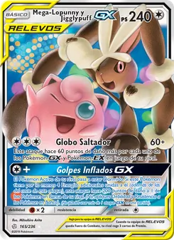 Carta Mega-Lopunny y Jigglypuff GX de la expansión Eclipse Cósmico, número 165/236
